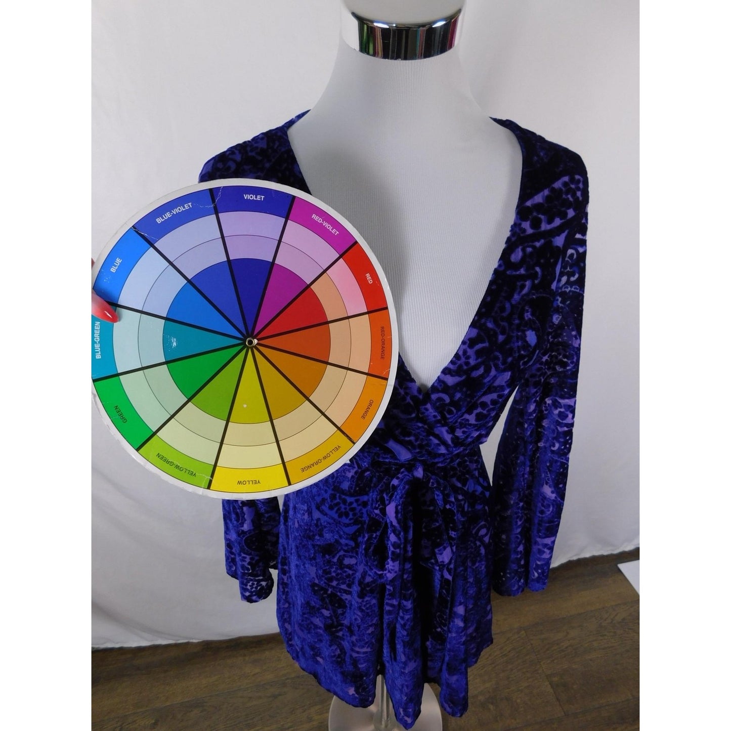 Tobi Dress Womens Small Blue Purple Velvet Burnout Wrap Mini Long Sleeve Cutout