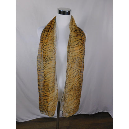 Yellow Black Tiger Leopard Sheer Scarf Boho OS
