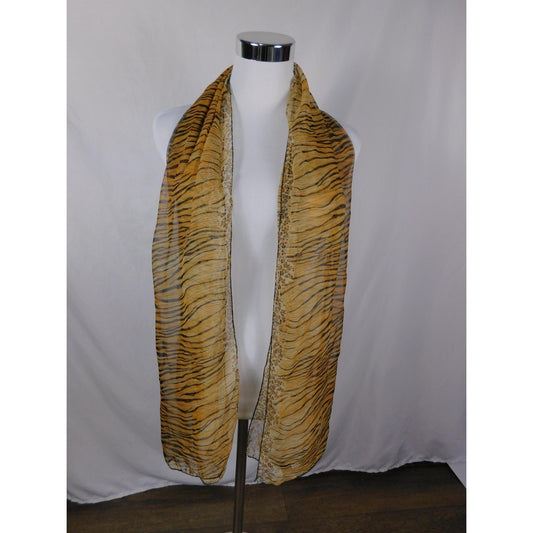 Yellow Black Tiger Leopard Sheer Scarf Boho OS