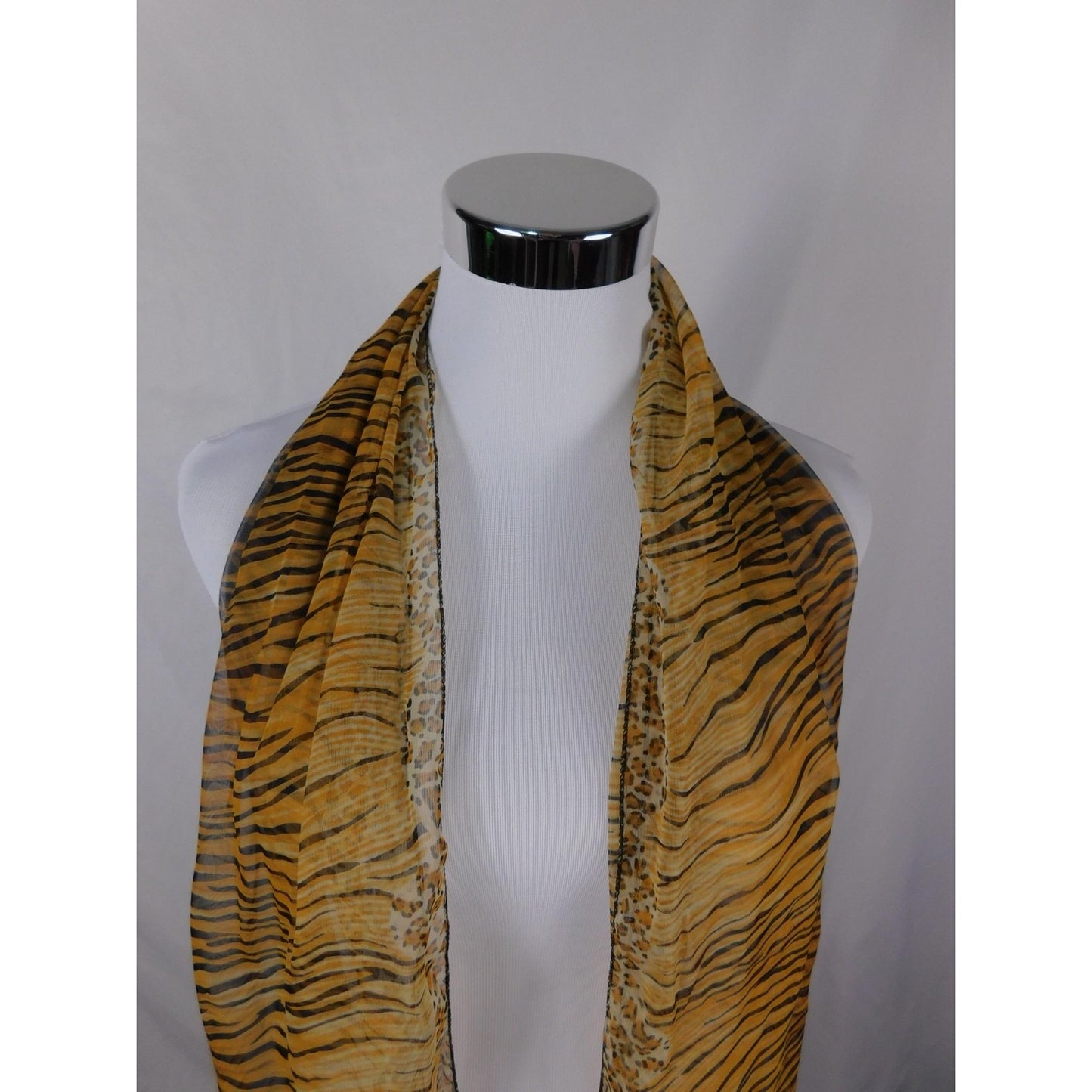 Yellow Black Tiger Leopard Sheer Scarf Boho OS