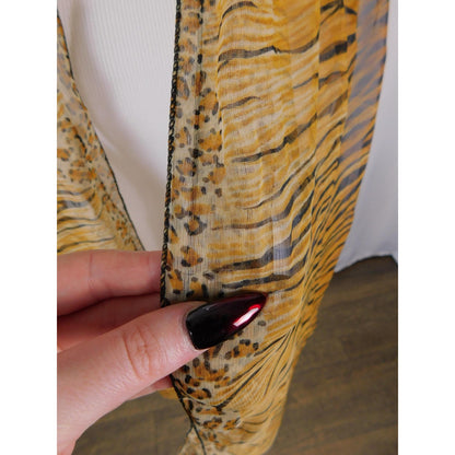 Yellow Black Tiger Leopard Sheer Scarf Boho OS