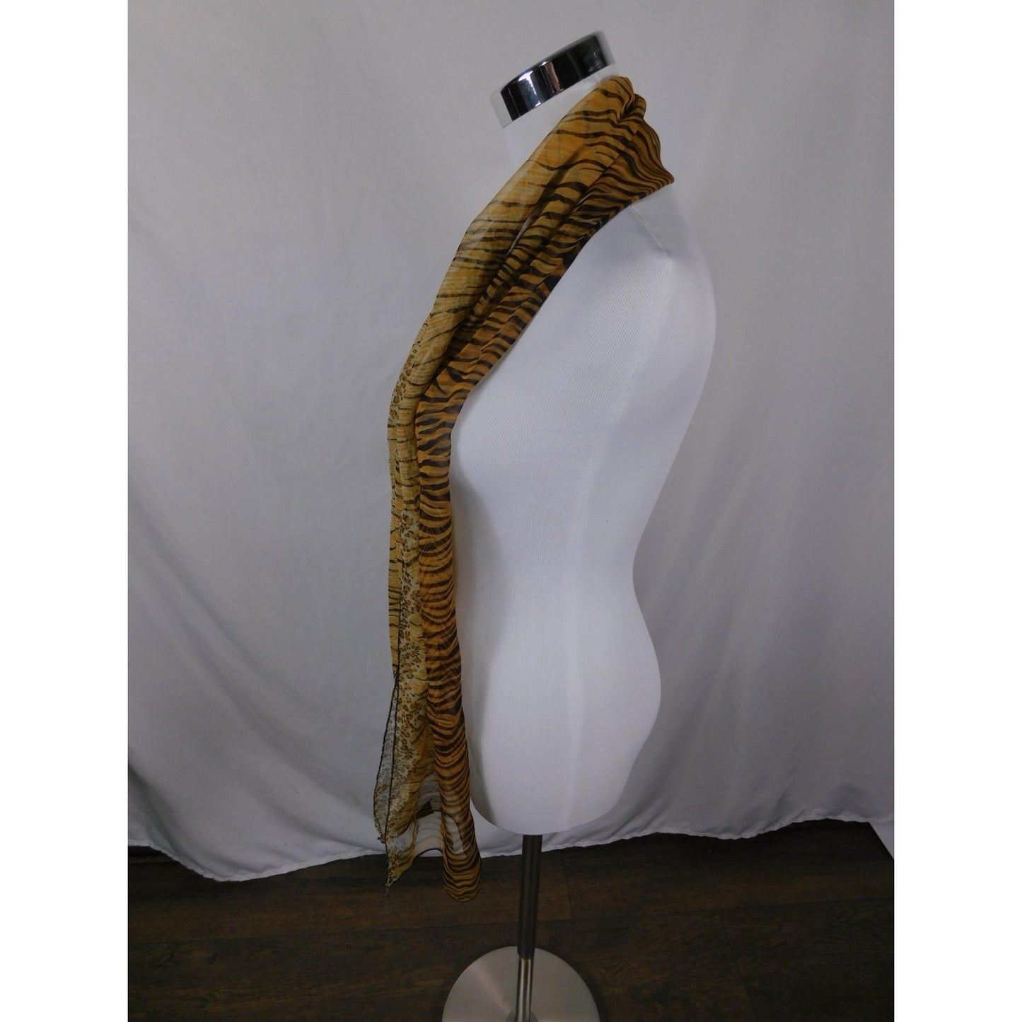 Yellow Black Tiger Leopard Sheer Scarf Boho OS