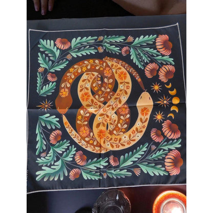 Snake Tarot Altar Cloth 19" Moon Phase Floral Design Spiritual Pagan Wicca Decor