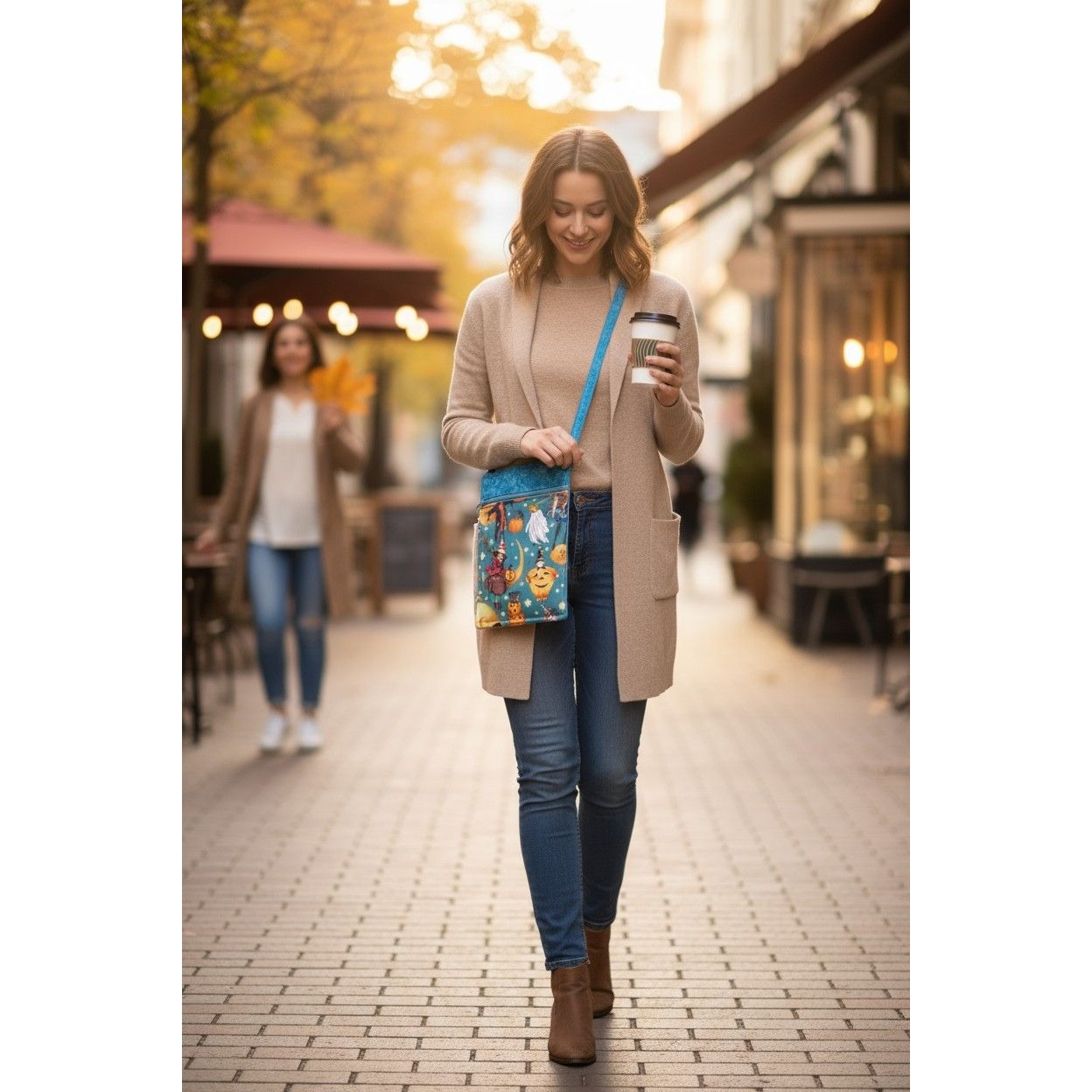 Witchy-Themed Handcrafted Crossbody Bag Zipper Closure Halloween