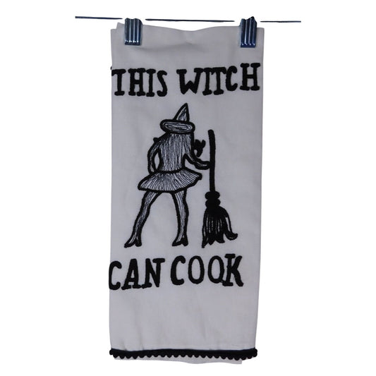 This Witch Can Cook Embroidered Kitchen Towel Set Of 2 Halloween Decor 18x28 Inches