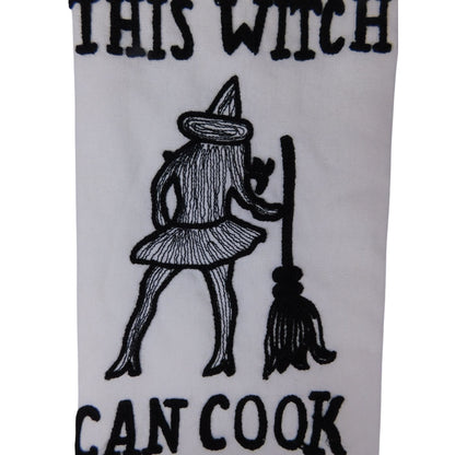 This Witch Can Cook Embroidered Kitchen Towel Set Of 2 Halloween Decor 18x28 Inches