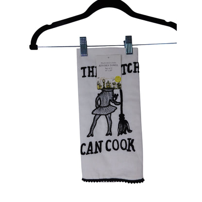 This Witch Can Cook Embroidered Kitchen Towel Set Of 2 Halloween Decor 18x28 Inches