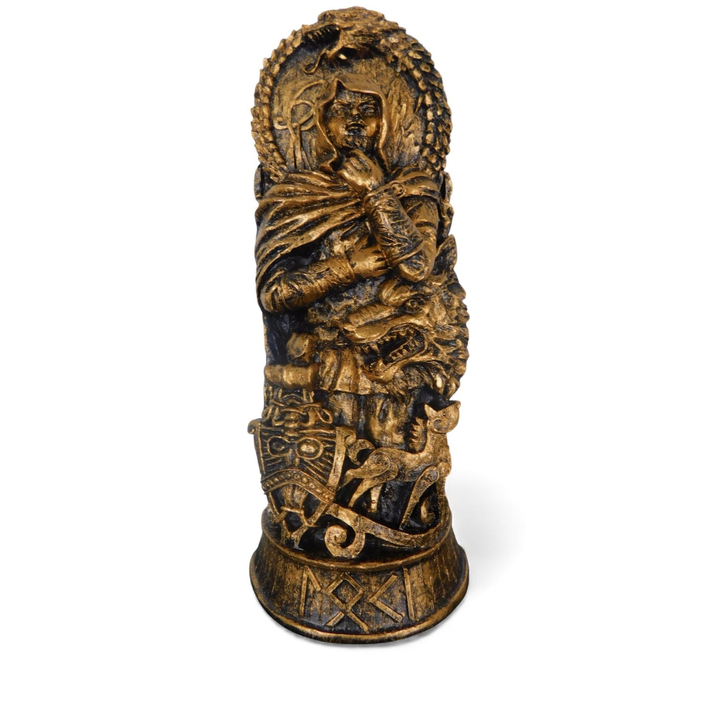 Loki Norse God Statue 8" Golden Bronze - Dragon & Shield - New