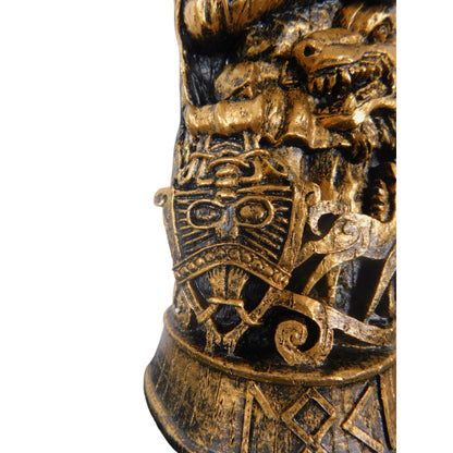 Loki Norse God Statue 8" Golden Bronze - Dragon & Shield - New