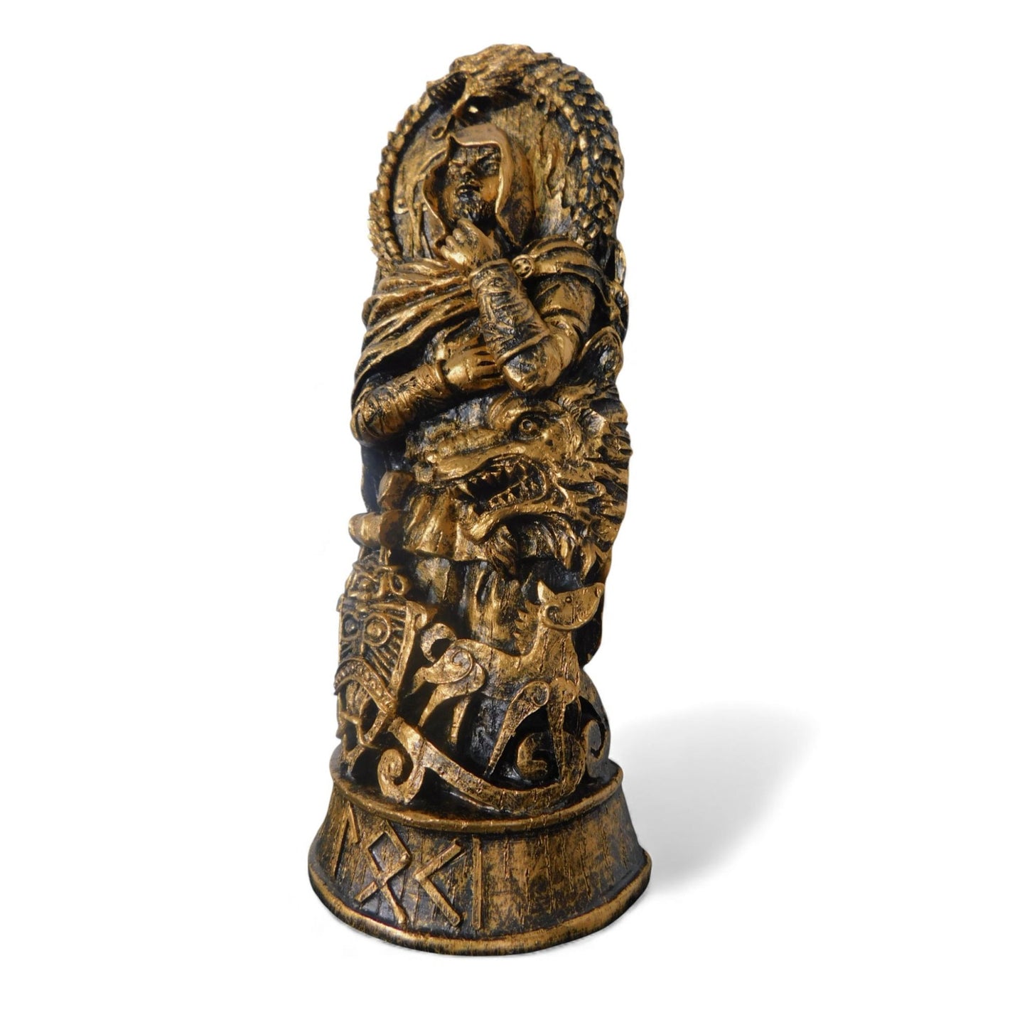 Loki Norse God Statue 8" Golden Bronze - Dragon & Shield - New