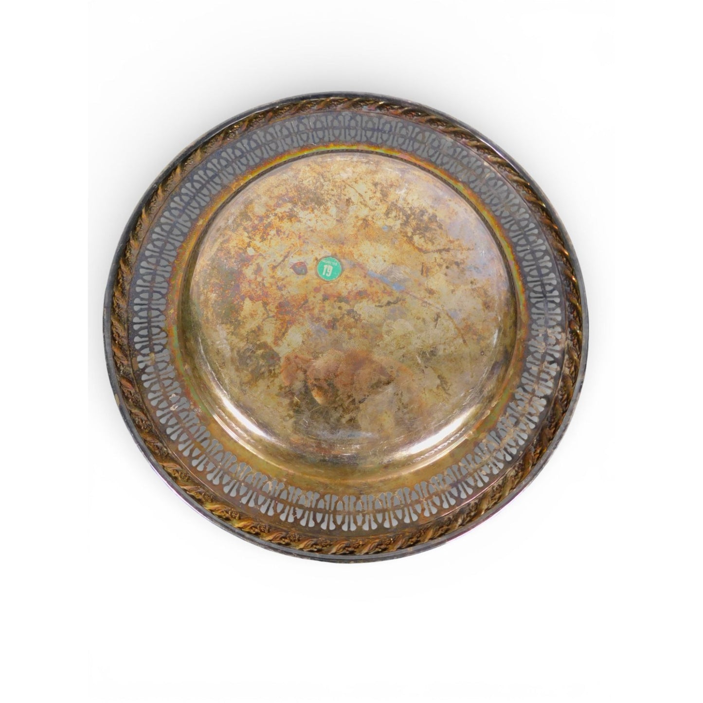 Vintage Silverplate Round Serving Platter Pierced Gallery Rope Edge