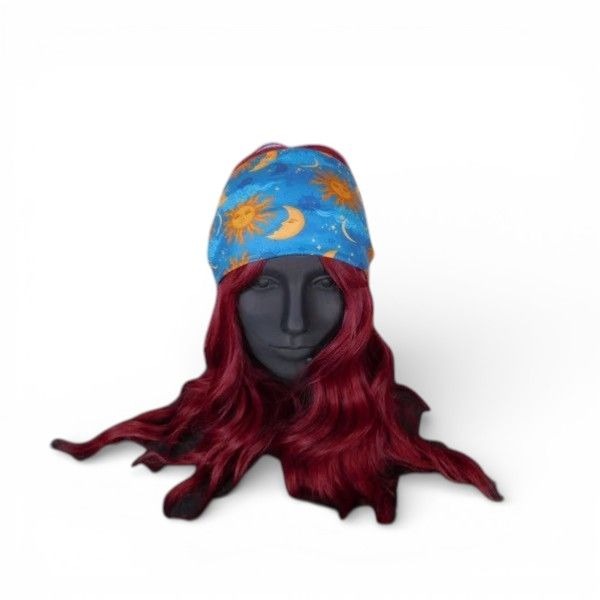 Sun & Moon Printed Stretchy Blue Headband With Vibrant Colors Versatile Fit And Comfortable Design For Everyday Wear