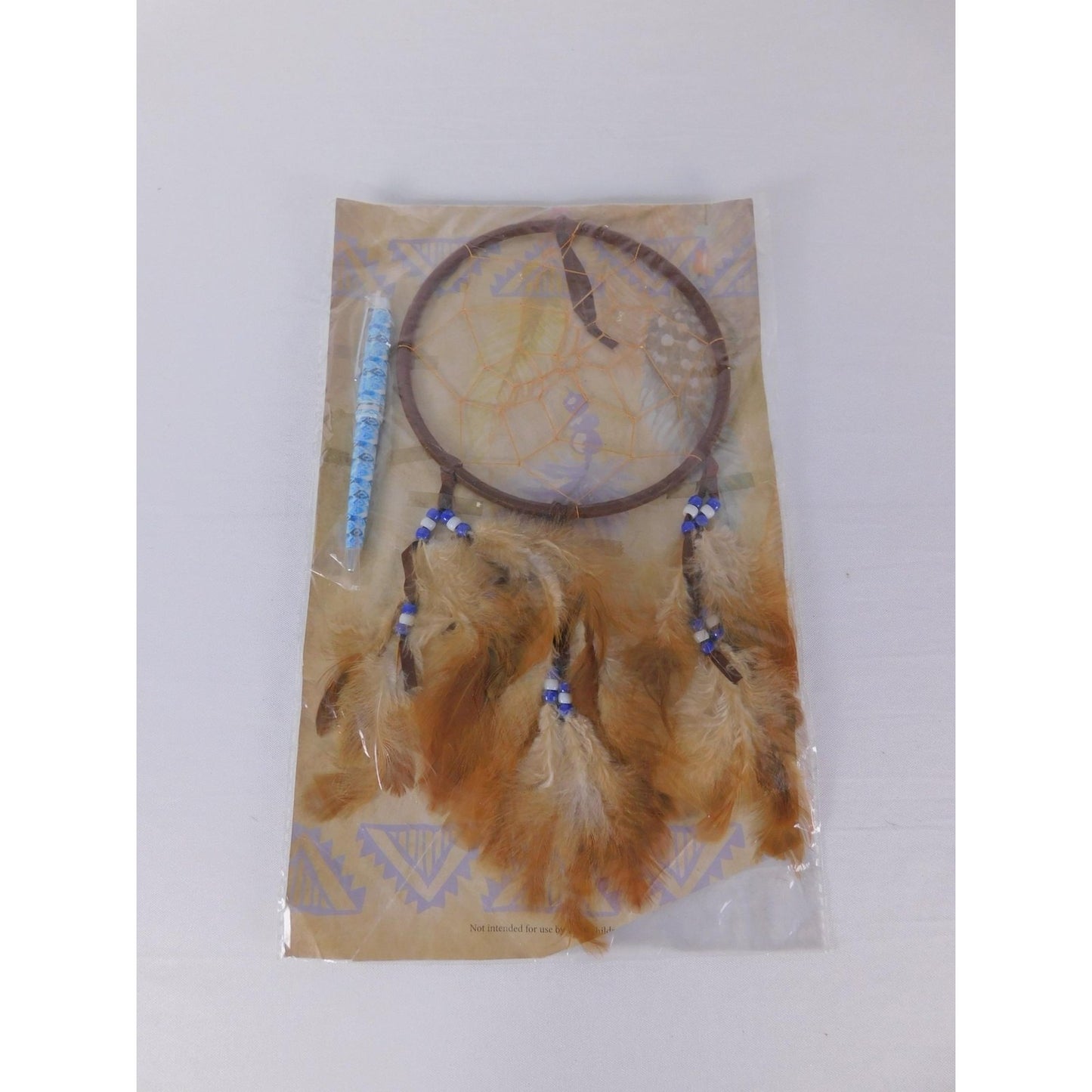St. Joseph's Indian School Feather Dreamcatcher Brown Beaded Wall Hanging Decor