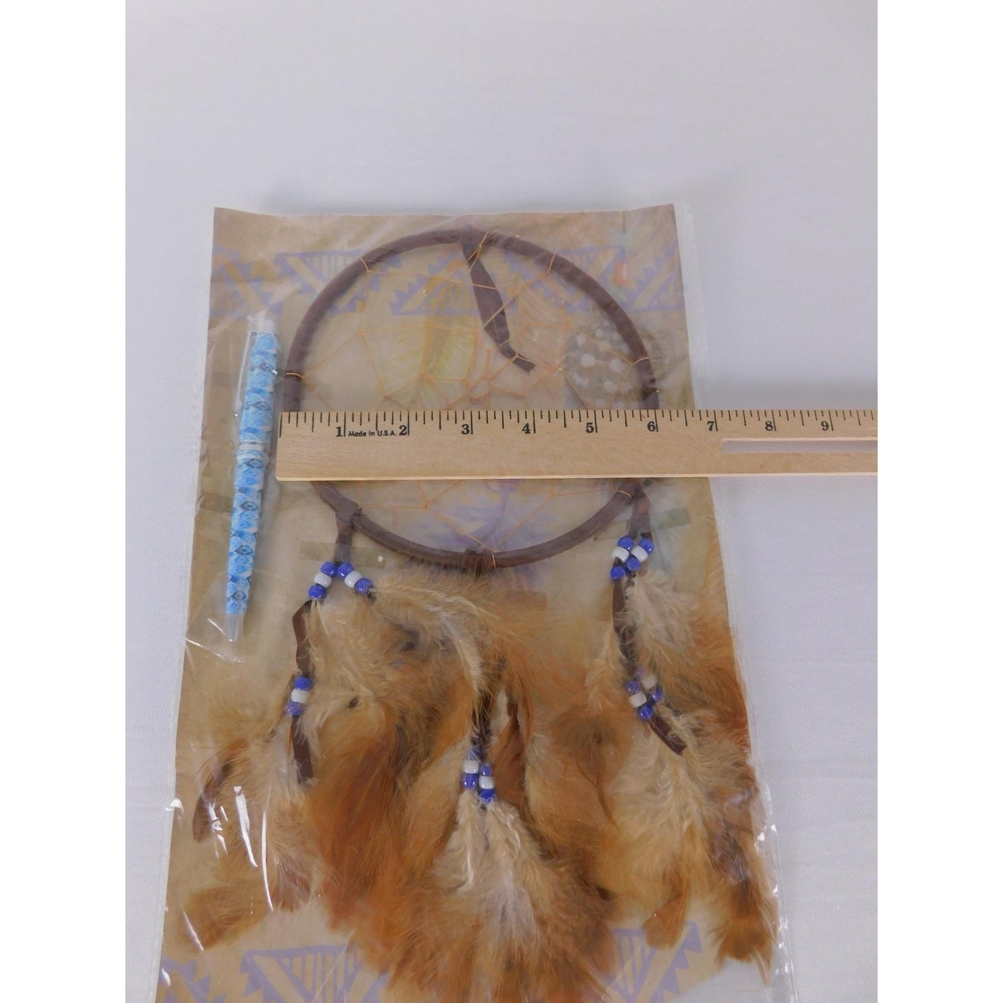 St. Joseph's Indian School Feather Dreamcatcher Brown Beaded Wall Hanging Decor