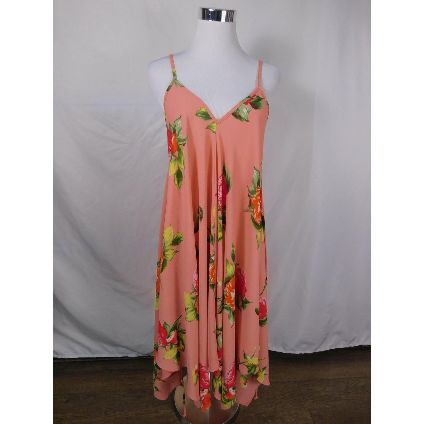 Red Lolly Brand Pink Floral Handkerchief Dress S - USA Made - Excellent