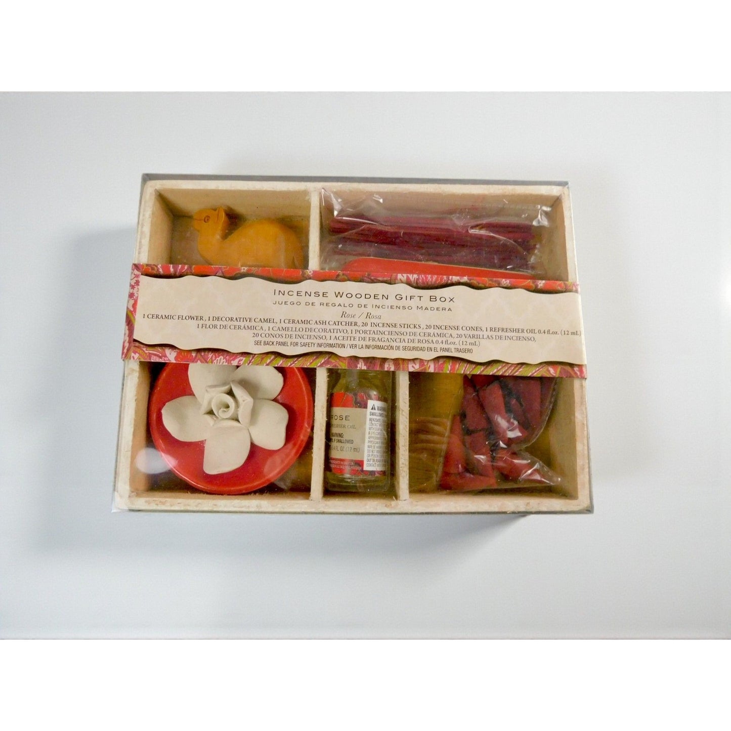 Rose Incense Gift Box – Carved Wood Camel Holder – New