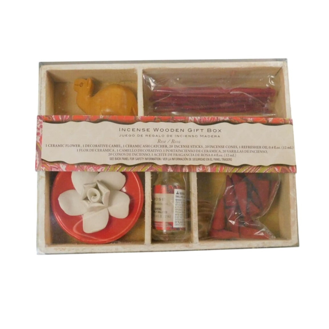Rose Incense Gift Box – Carved Wood Camel Holder – New