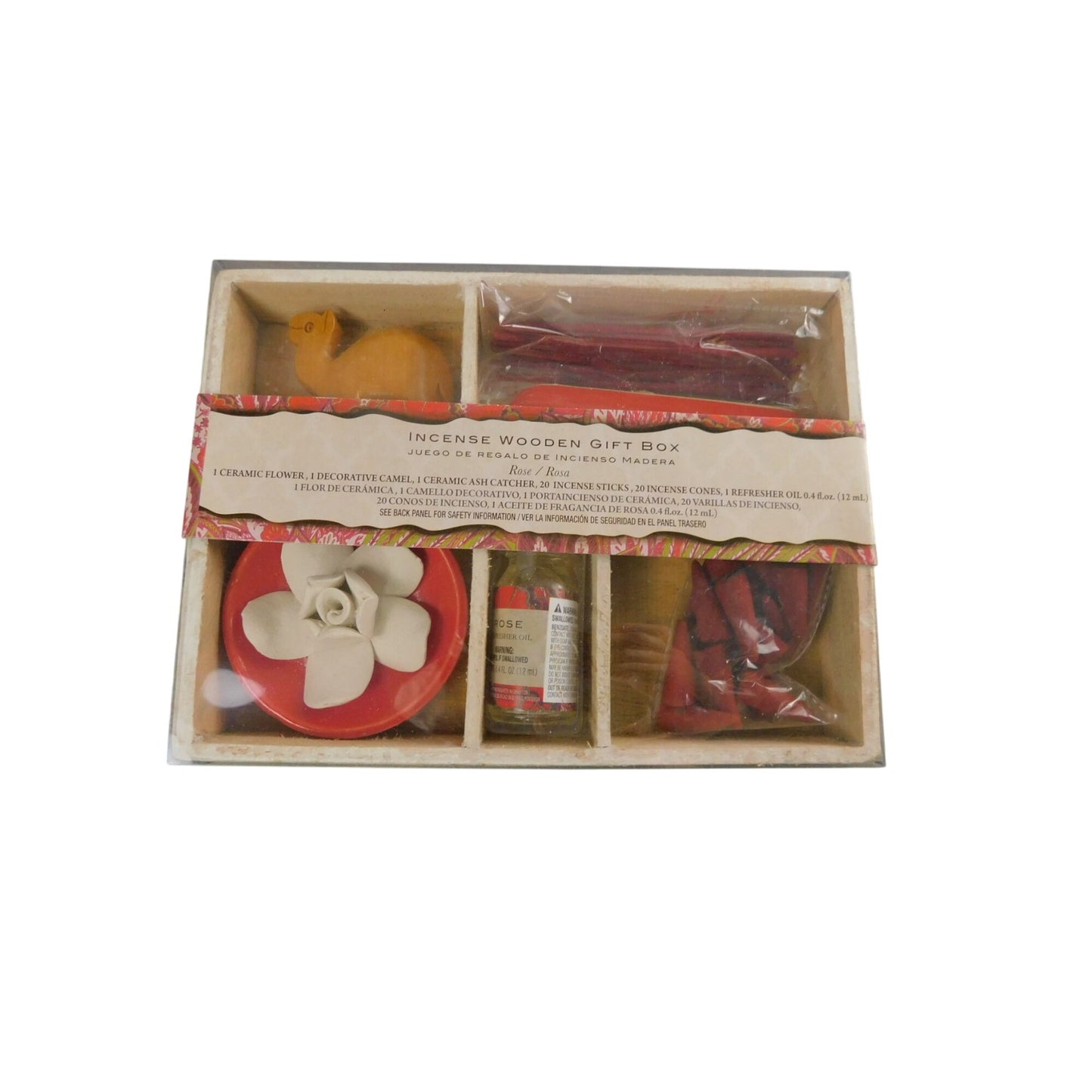 Rose Incense Gift Box – Carved Wood Camel Holder – New