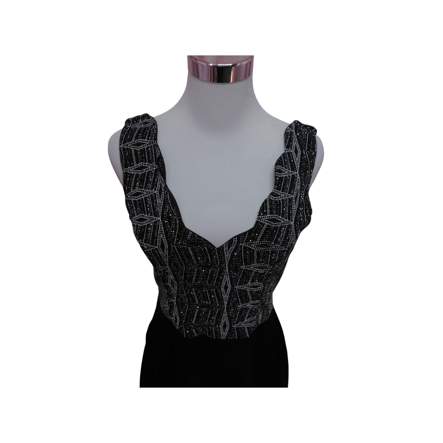 Three Pink Hearts Black Silver Metallic Mini L - Fit Flare - Excellent