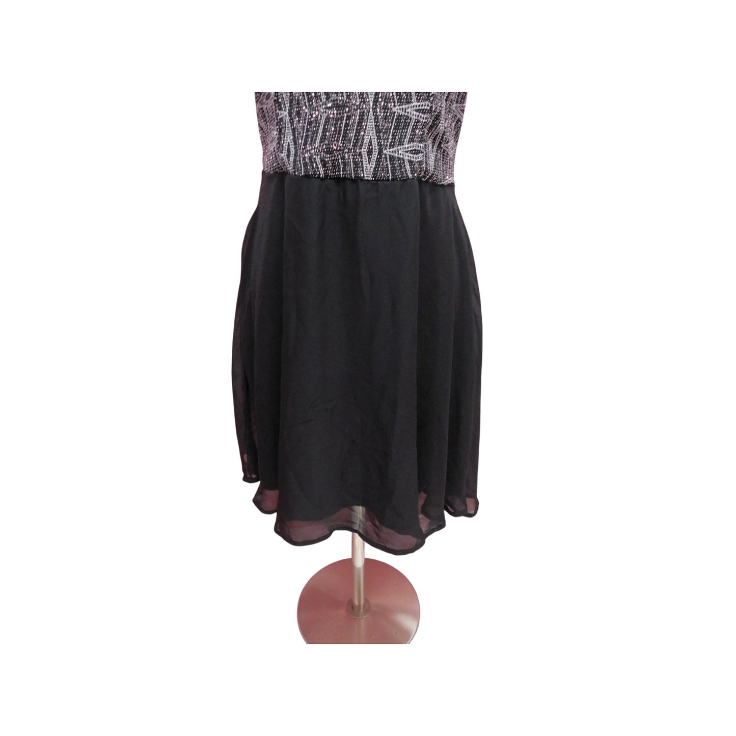 Three Pink Hearts Black Silver Metallic Mini L - Fit Flare - Excellent