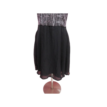 Three Pink Hearts Black Silver Metallic Mini L - Fit Flare - Excellent