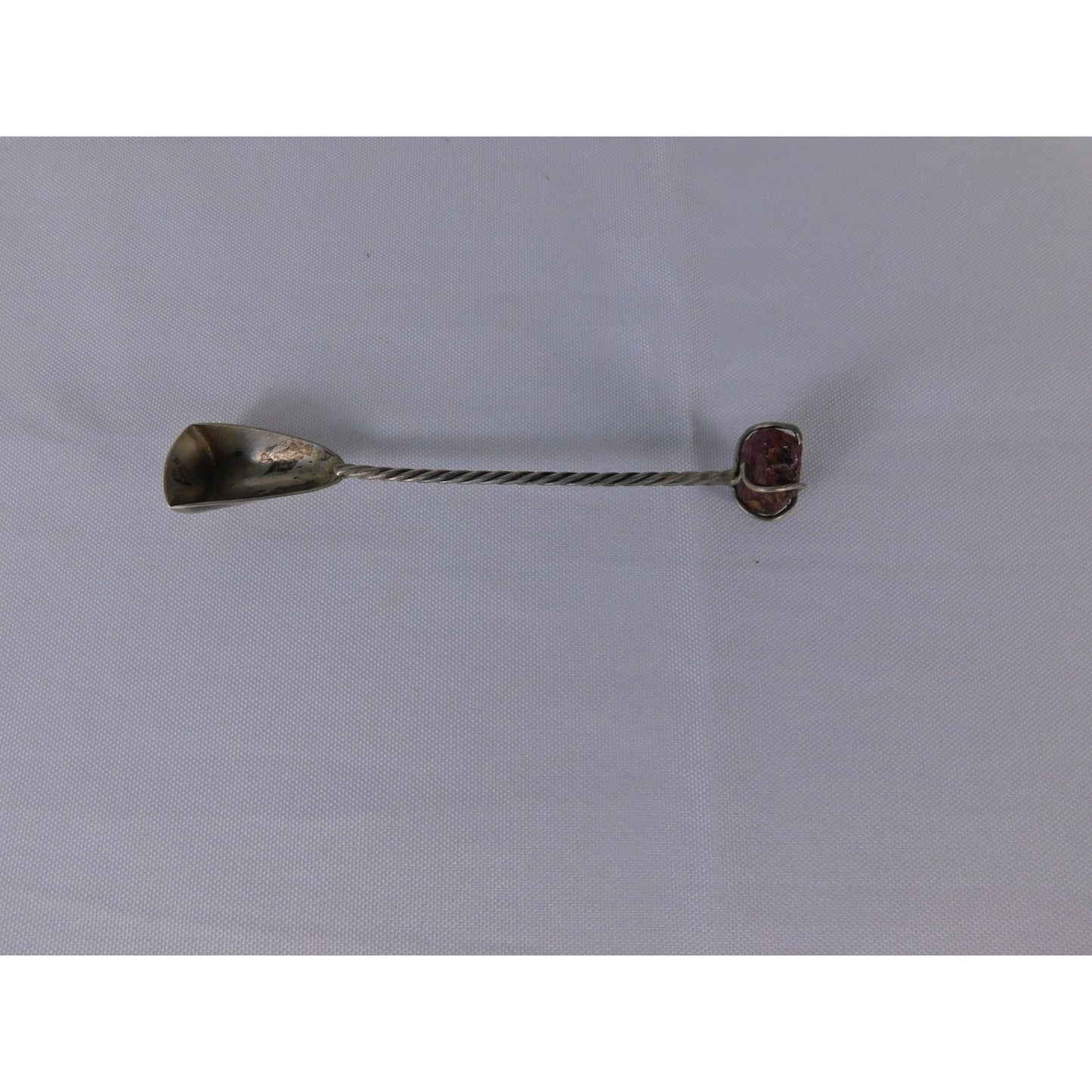 Twisted Handle Cooking Spoon Red Stone Accent Silver Metal Rustic Kitchen Decor