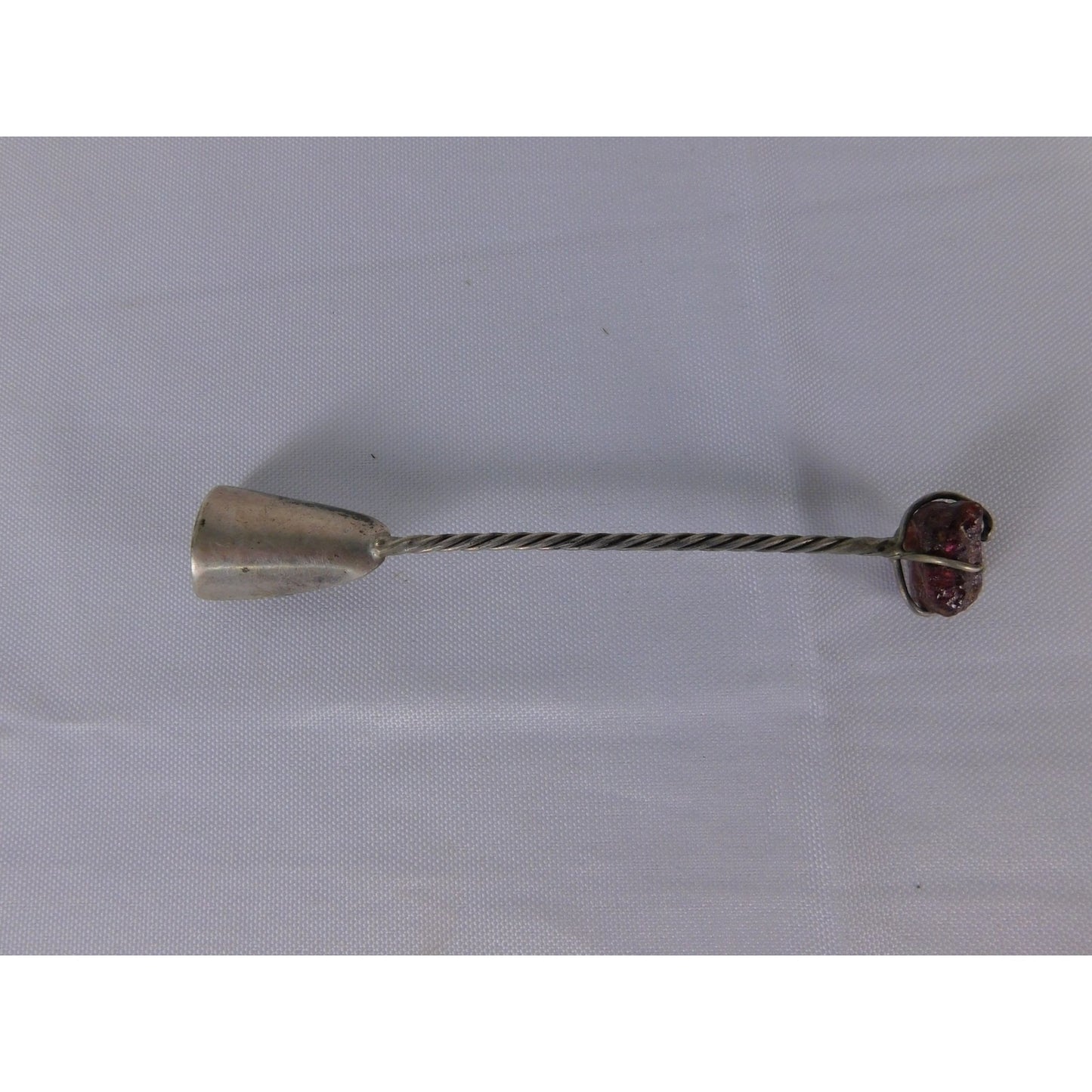 Twisted Handle Cooking Spoon Red Stone Accent Silver Metal Rustic Kitchen Decor