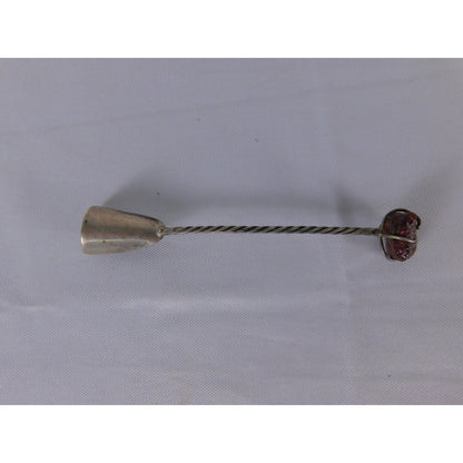 Twisted Handle Cooking Spoon Red Stone Accent Silver Metal Rustic Kitchen Decor