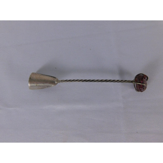 Twisted Handle Cooking Spoon Red Stone Accent Silver Metal Rustic Kitchen Decor