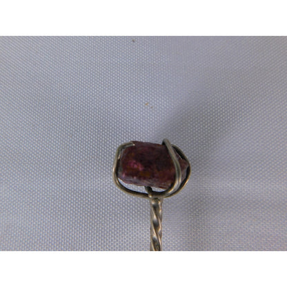 Twisted Handle Cooking Spoon Red Stone Accent Silver Metal Rustic Kitchen Decor
