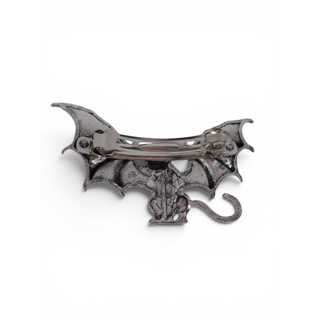 Bat Cat Barrette Womens Silver Metal Gothic Renfaire Hair Clip Accessory