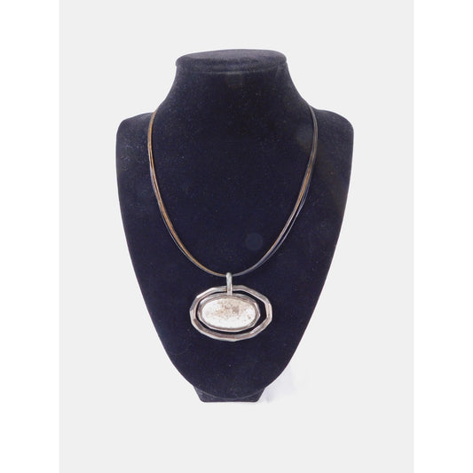 Vintage Sergio Lub Necklace Modernist Mixed Metal Pendant Adjustable Collar Chai