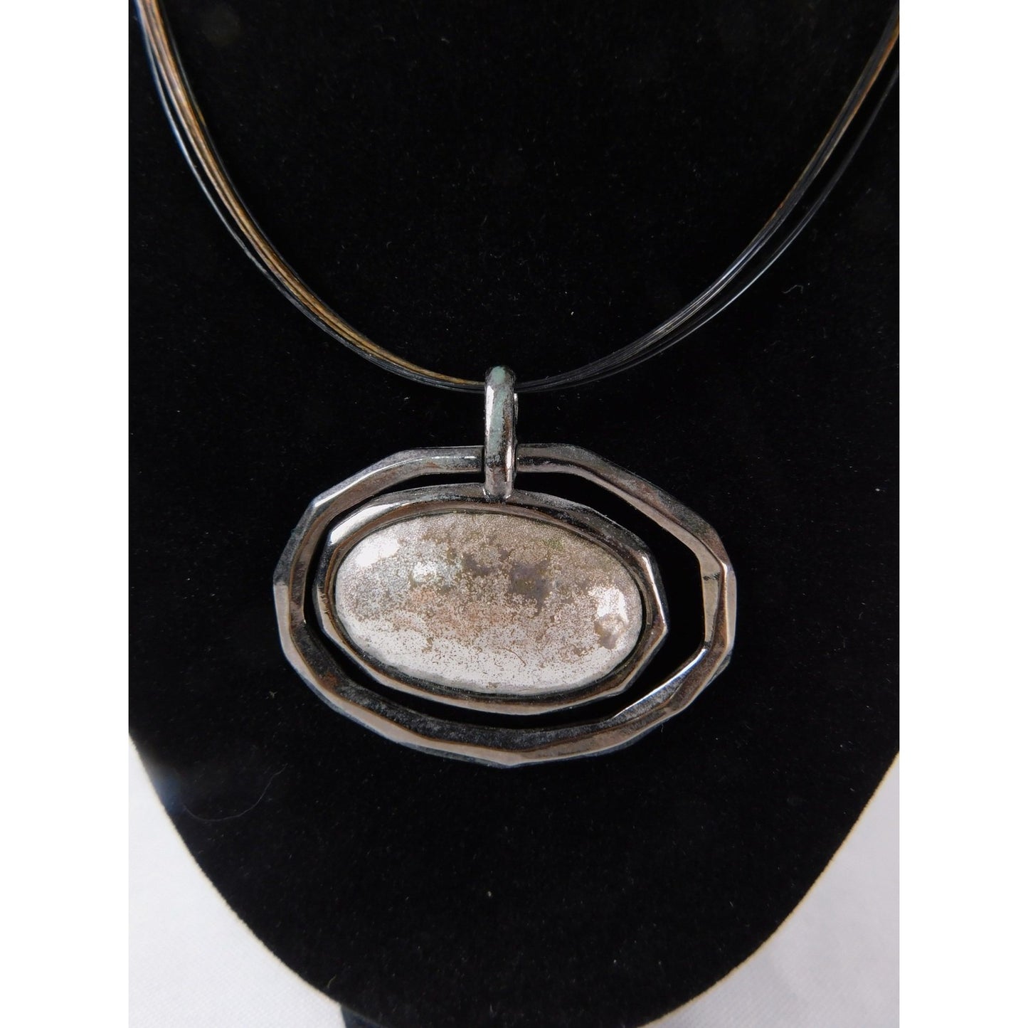 Vintage Sergio Lub Necklace Modernist Mixed Metal Pendant Adjustable Collar Chai