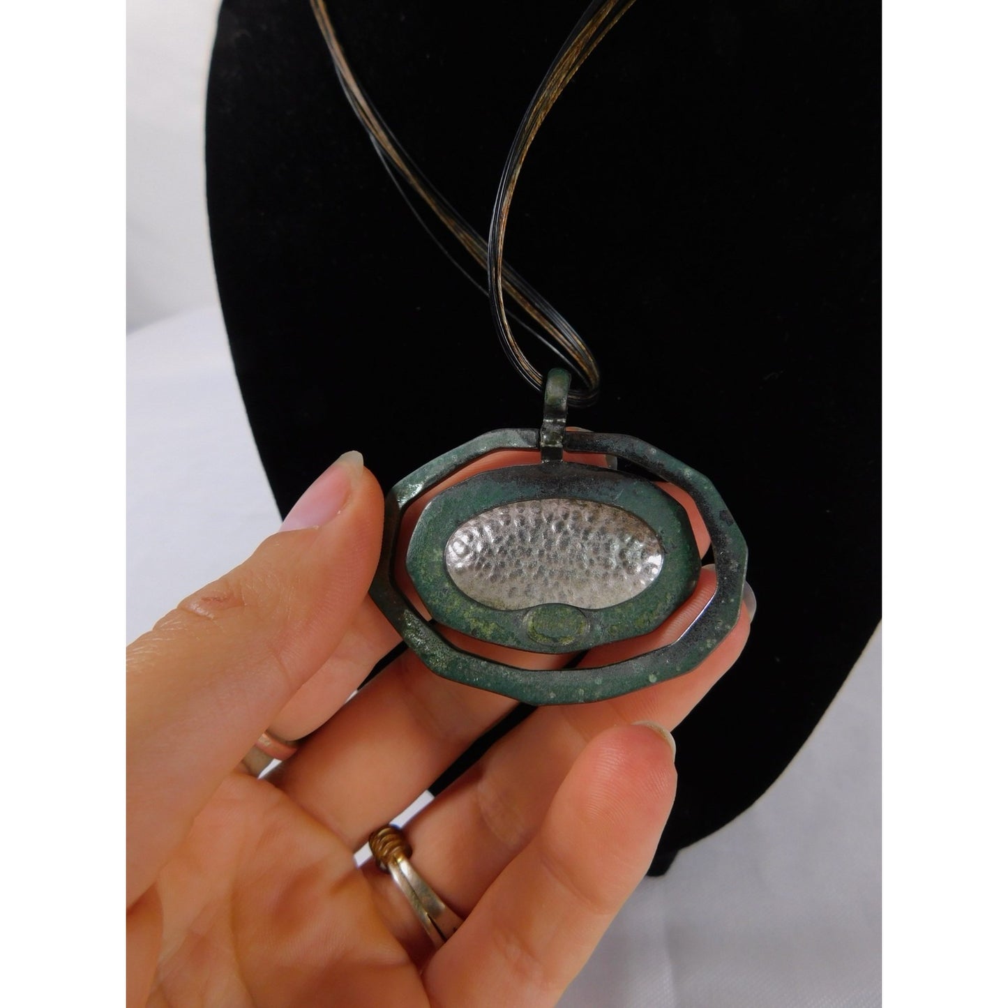 Vintage Sergio Lub Necklace Modernist Mixed Metal Pendant Adjustable Collar Chai