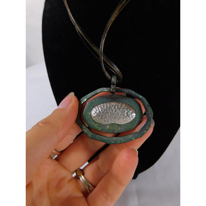 Vintage Sergio Lub Necklace Modernist Mixed Metal Pendant Adjustable Collar Chai