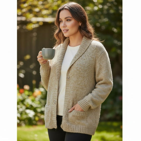 Eddie Bauer Oatmeal Shawl Cardigan XL - Cottagecore Knit - Excellent