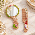 Butterfly and floral hand mirror and comb set in rose gold tone with enamel and crystal accents