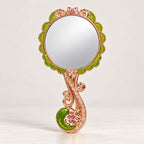 Butterfly and floral hand mirror in rose gold tone with green enamel accents and crystal embellishments
