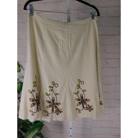 Carole Little Boho Linen Blend Beaded Floral A Line Skirt Size 8