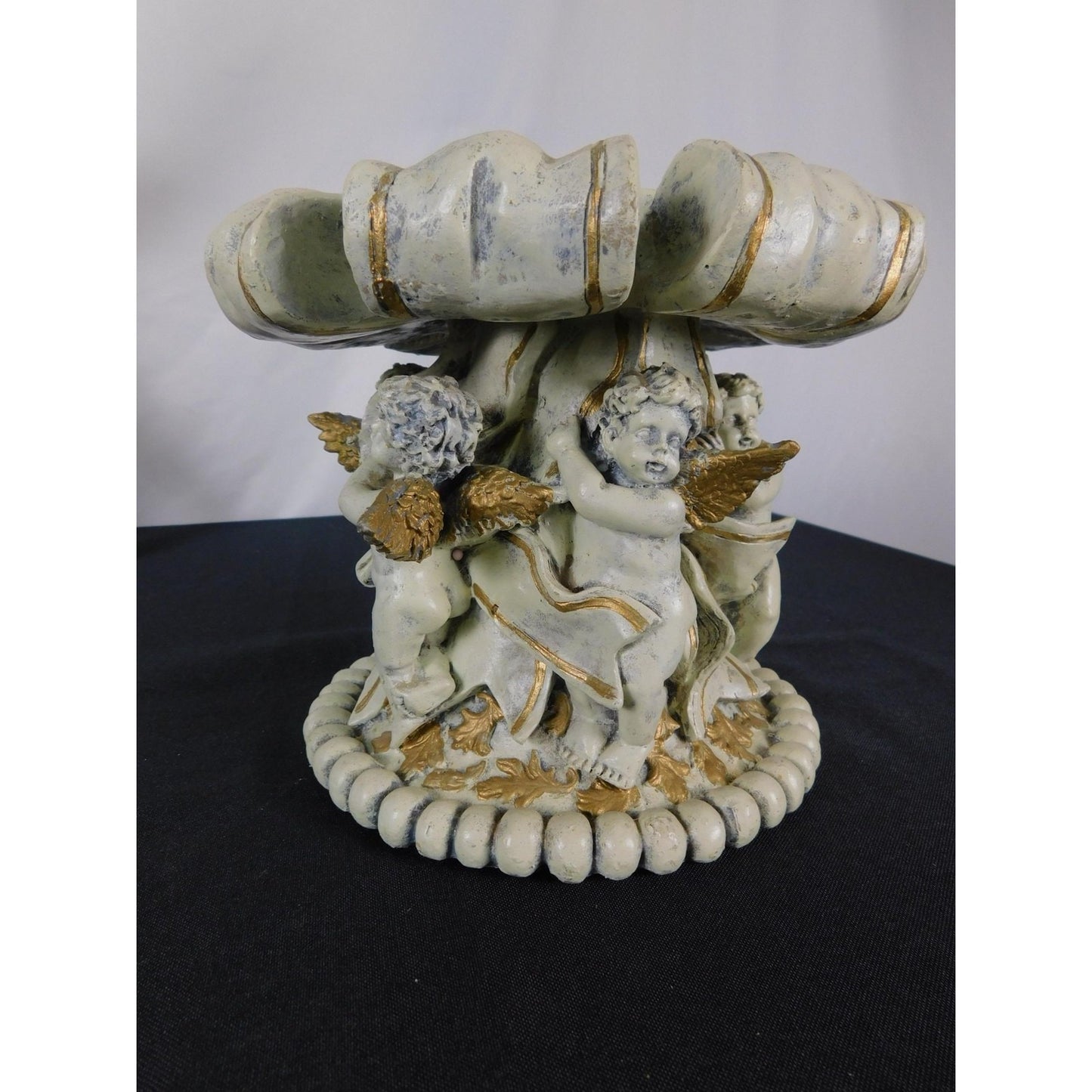 Baroque Cherub Compote Bowl 8" Gold Resin Pedestal