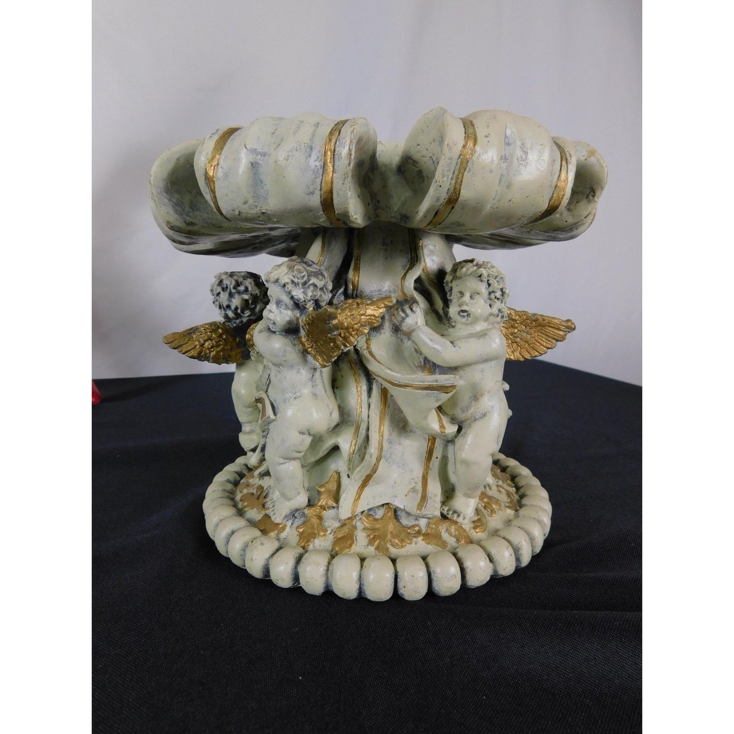 Baroque Cherub Compote Bowl 8" Gold Resin Pedestal