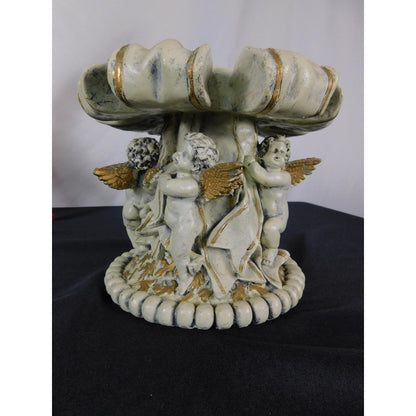 Baroque Cherub Compote Bowl 8" Gold Resin Pedestal