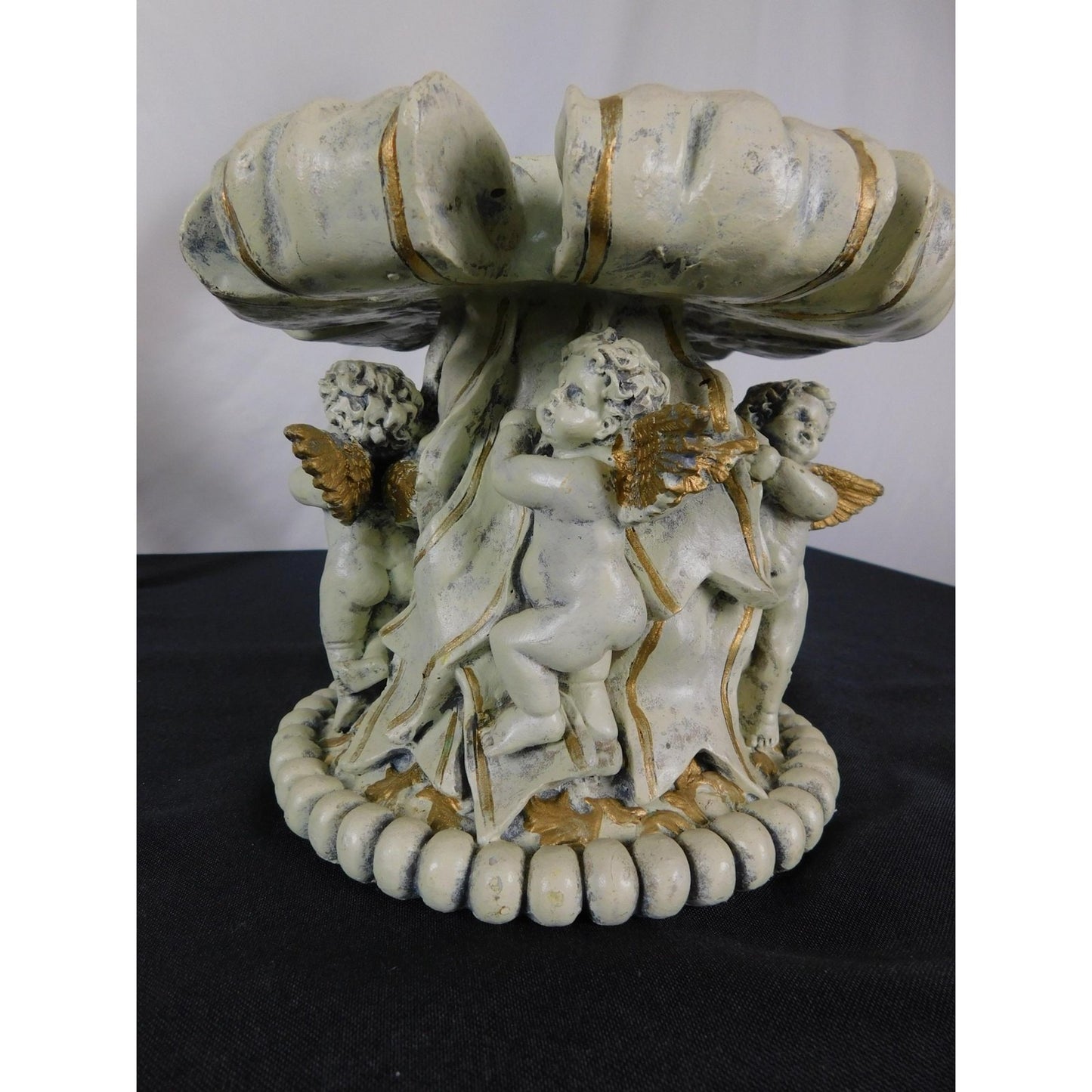 Baroque Cherub Compote Bowl 8" Gold Resin Pedestal
