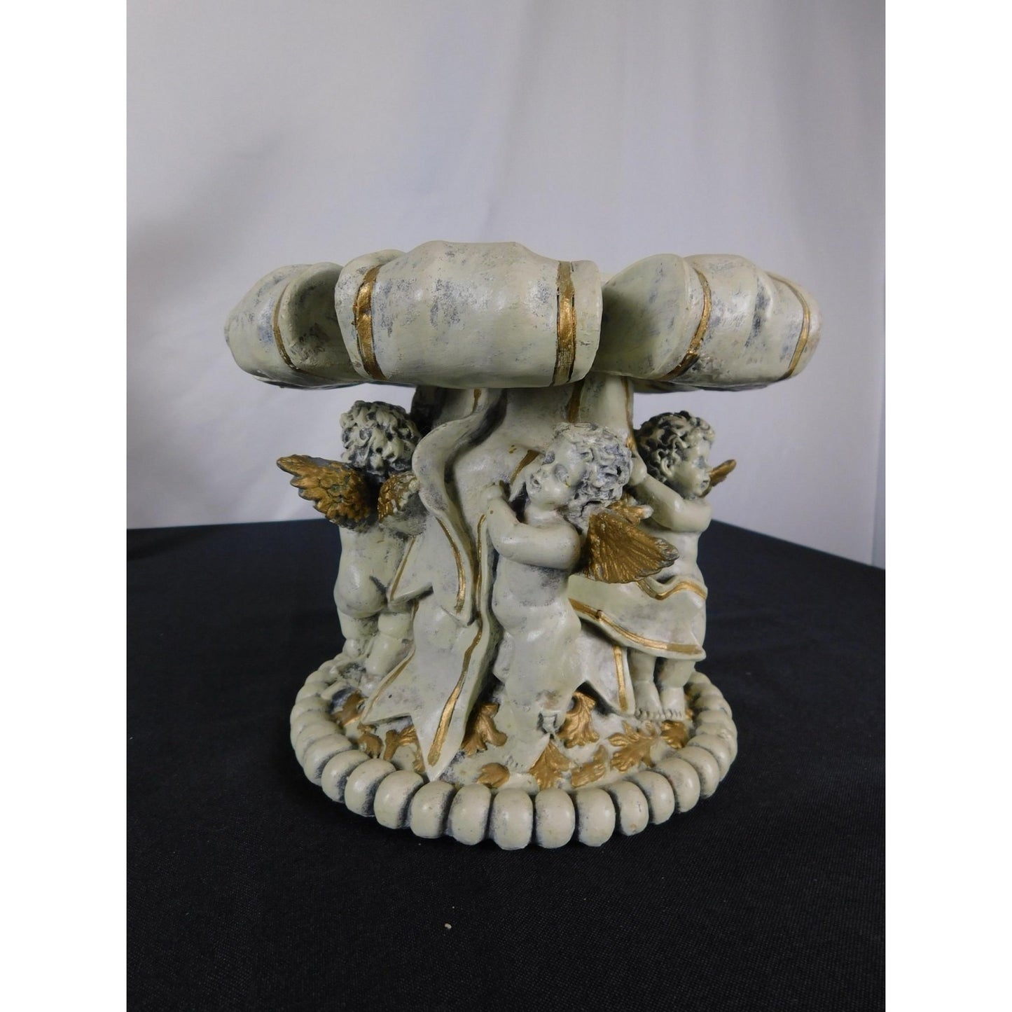 Baroque Cherub Compote Bowl 8" Gold Resin Pedestal