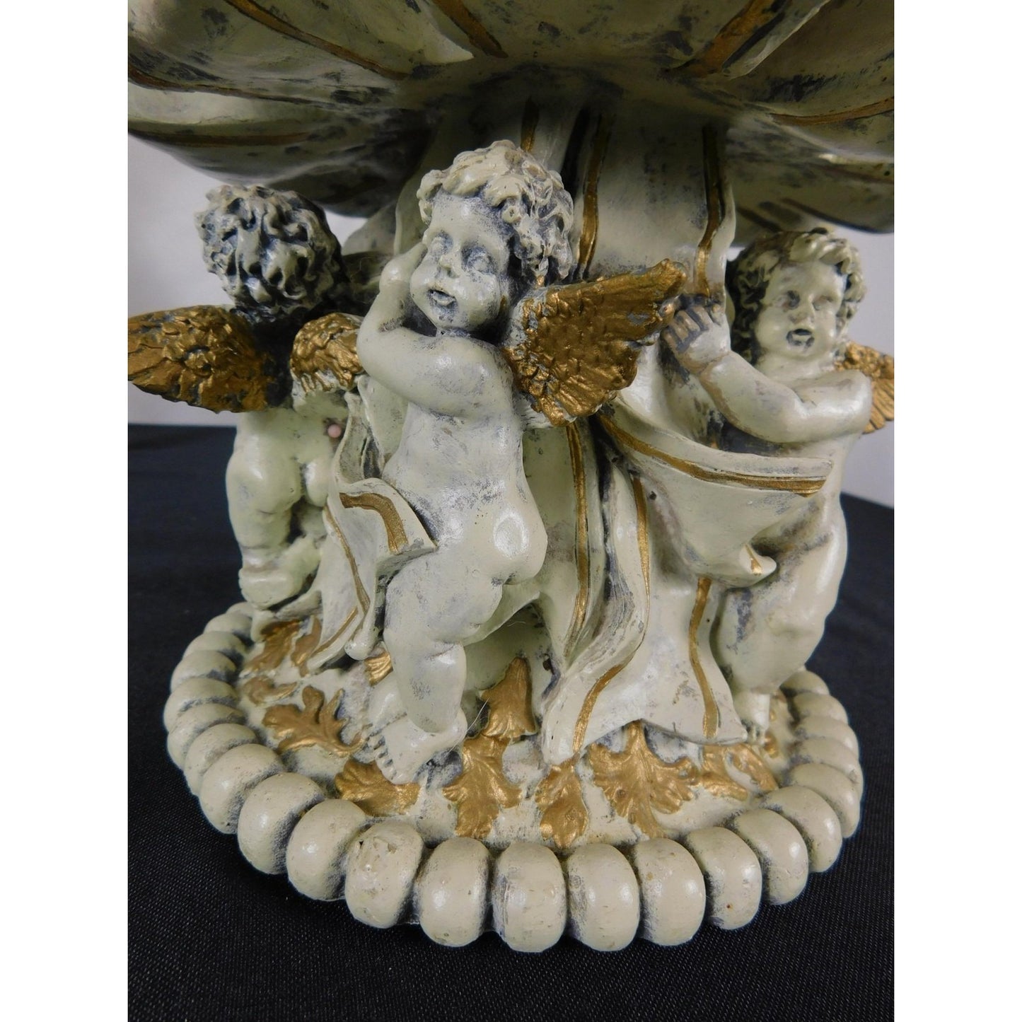 Baroque Cherub Compote Bowl 8" Gold Resin Pedestal