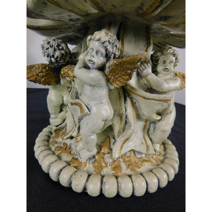 Baroque Cherub Compote Bowl 8" Gold Resin Pedestal