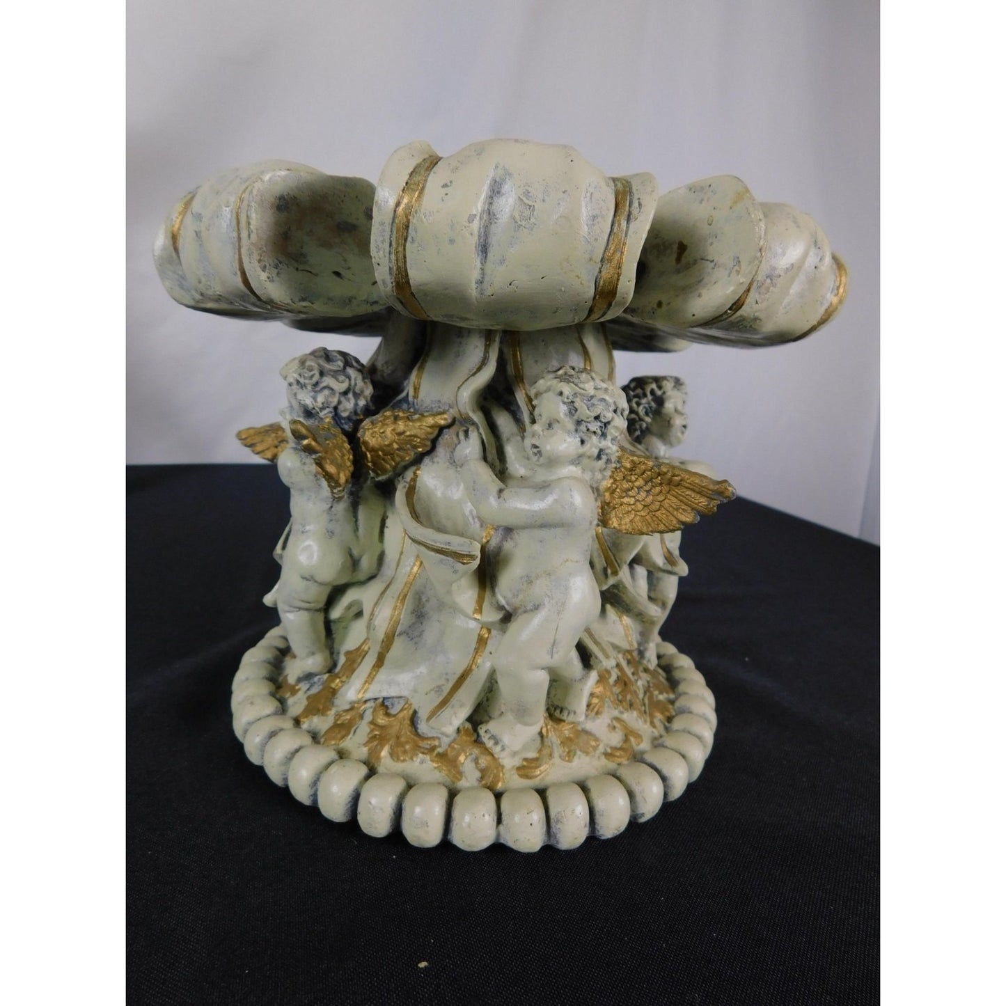 Baroque Cherub Compote Bowl 8" Gold Resin Pedestal