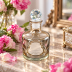 Crystal Stopper Ritual Bottle in clear glass with a faceted spherical topper