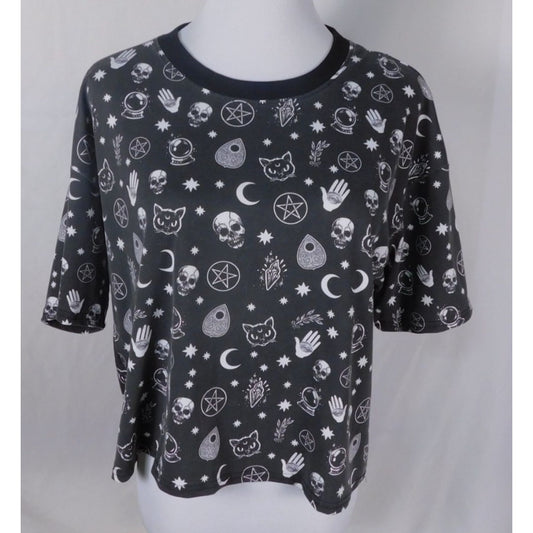 Witchcore Crop Tee Occult Print Skulls Moons Pentagram Unbranded M/L