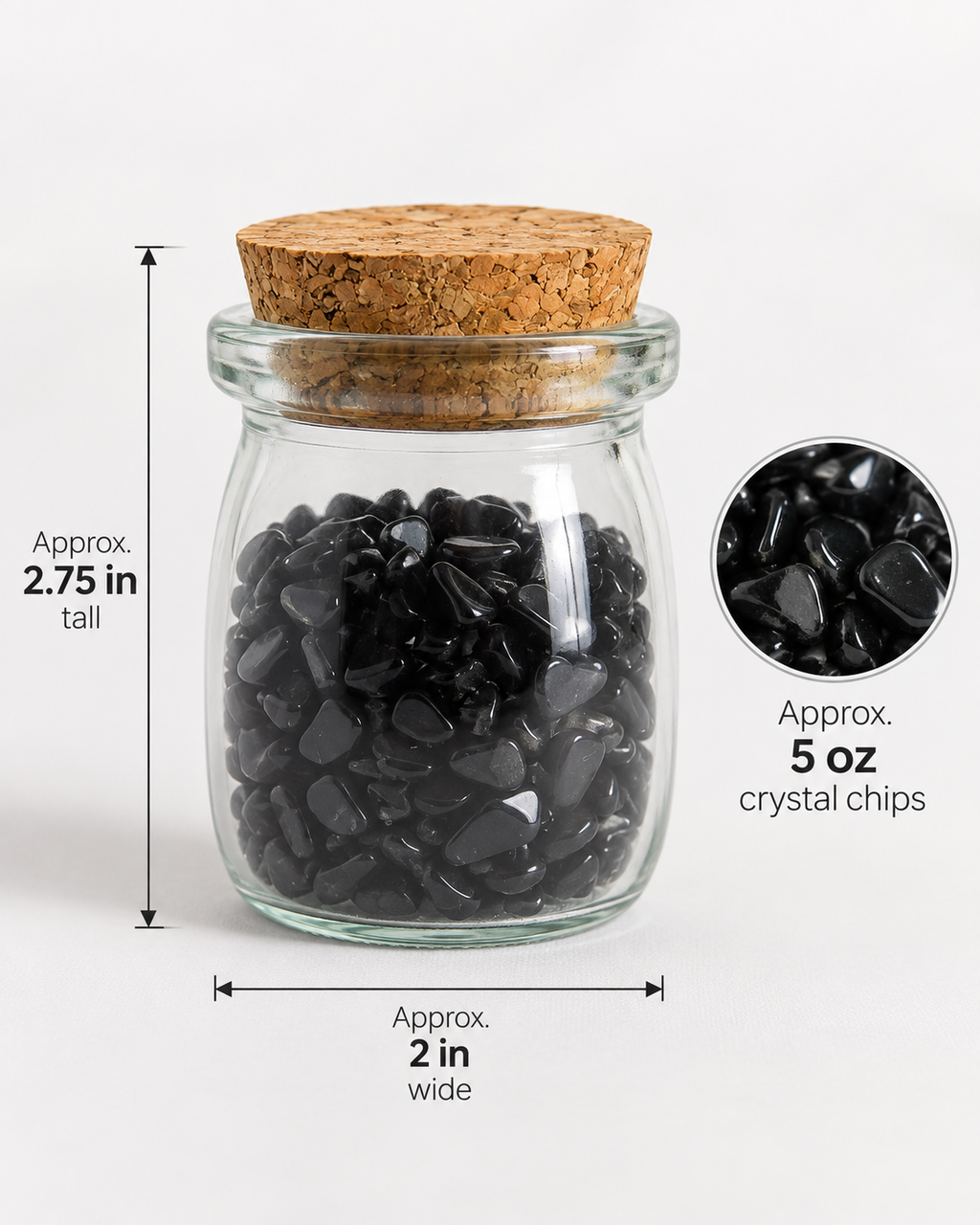 Black Obsidian Crystal Chips, 5 oz Glass Jar